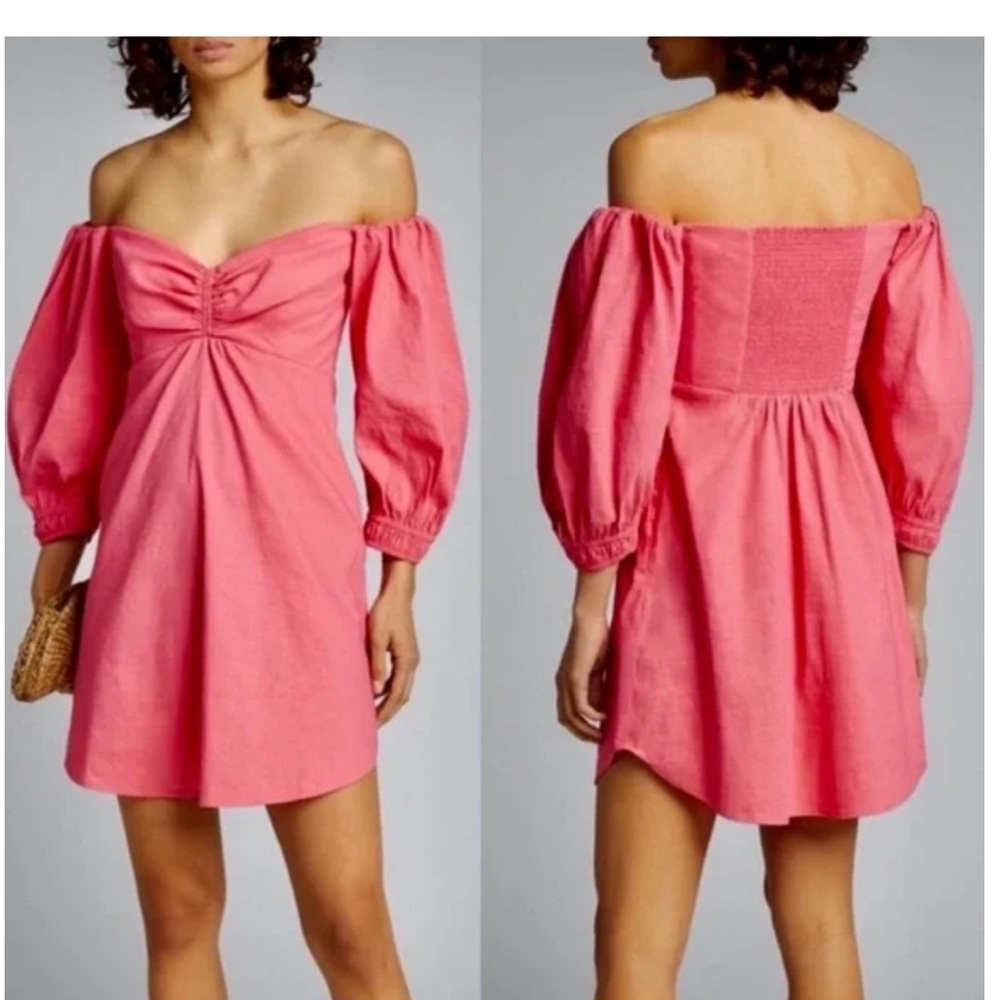 A.L.C Off The Shoulders Pink Mila Linen Blend Dress.